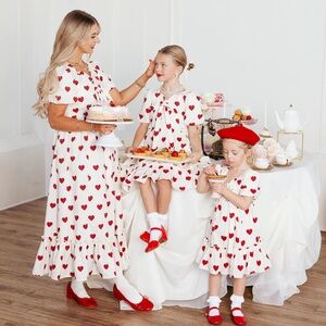 Mommy & Me Set New Ivy City Co Picnic dress and baby skirt romper in hearts